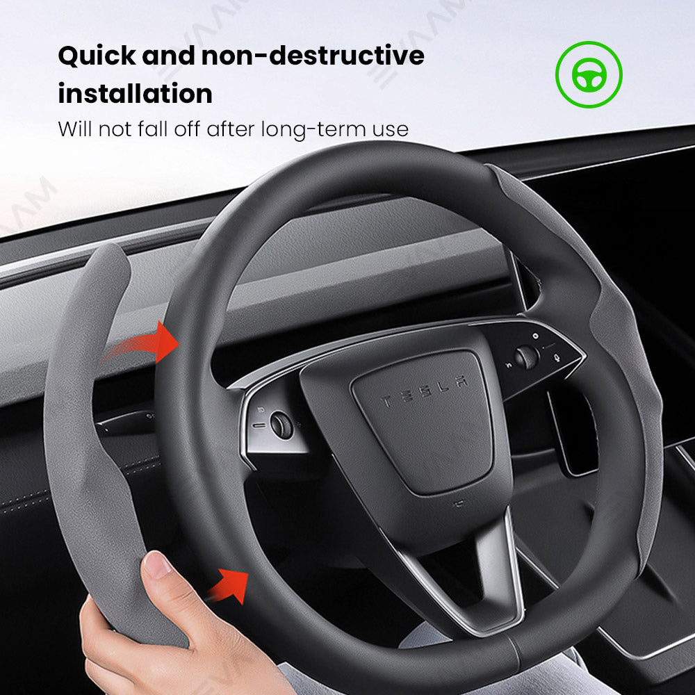 EVAAM® Anti-Slip Suede Steering Wheel Cover for Tesla Model Y/3 Juniper 2025+ - EVAAM