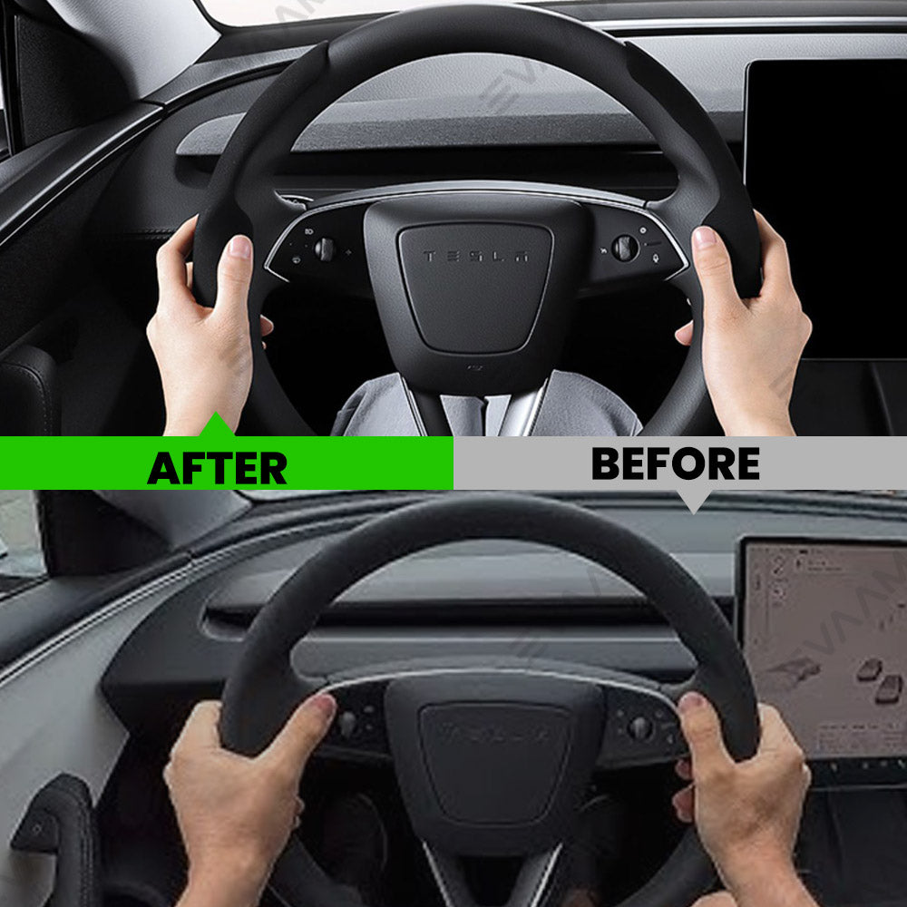 EVAAM® Anti-Slip Suede Steering Wheel Cover for Tesla Model Y/3 Juniper 2025+ - EVAAM