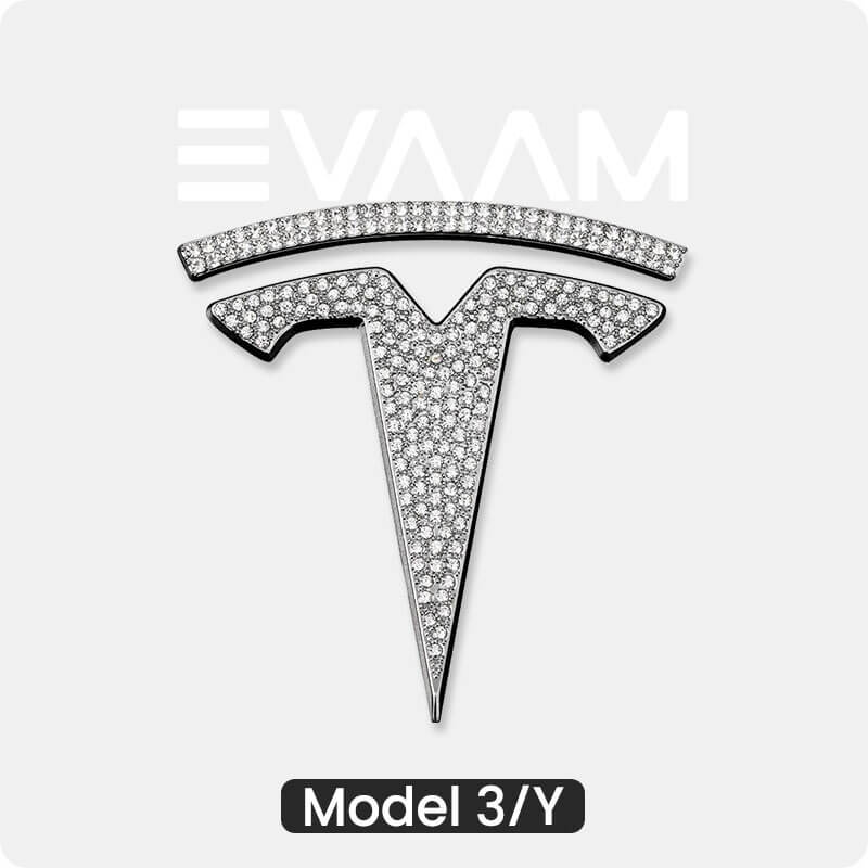 EVAAM® Bling Diamond Decal Wrap Logo Cover for Tesla All Models (3Pcs)