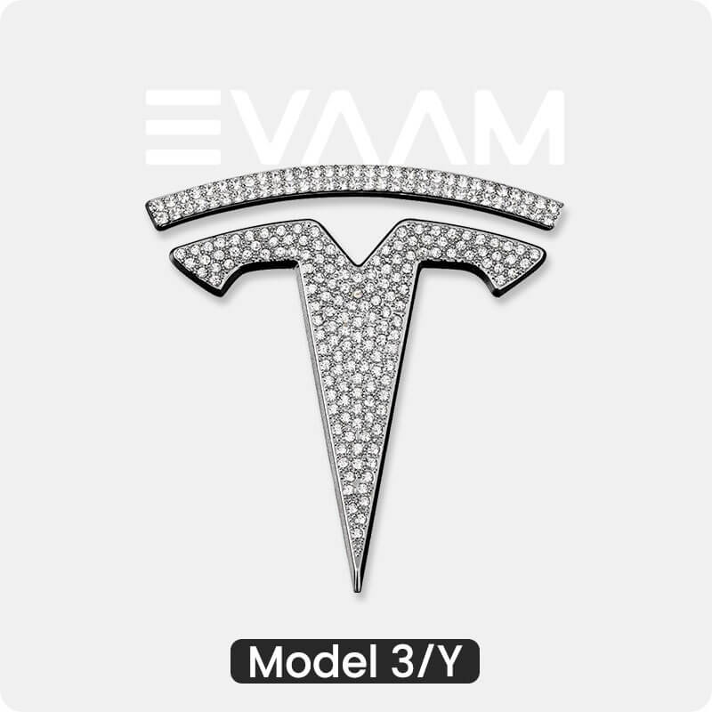 EVAAM® Bling Diamond Decal Wrap Logo Cover for Tesla All Models (3Pcs) - EVAAM