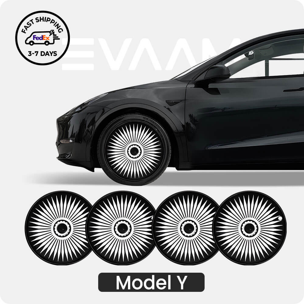 thumbnail image 2 of 4Pcs PM Auto Wheel Cover Hubcaps For 2021-2024 Tesla Model Y 19 Inch – Direct Replacement, Black ABS 2 of 3