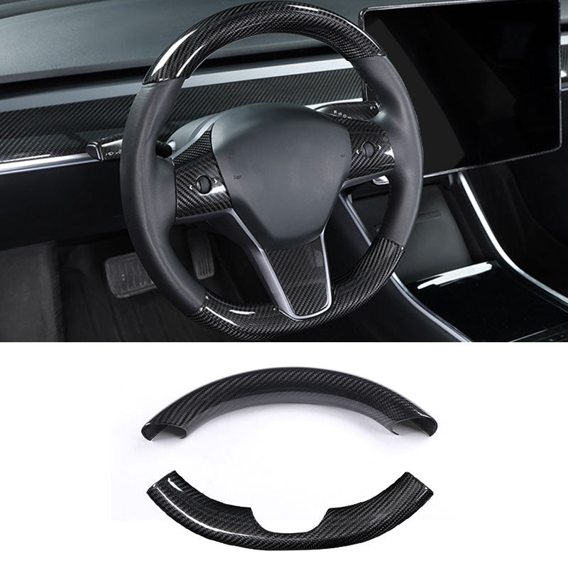 EVAAM™ Gloss Real Carbon Fiber Steering Wheel Caps Cover for Model 3/Y 2017-2023 - EVAAM