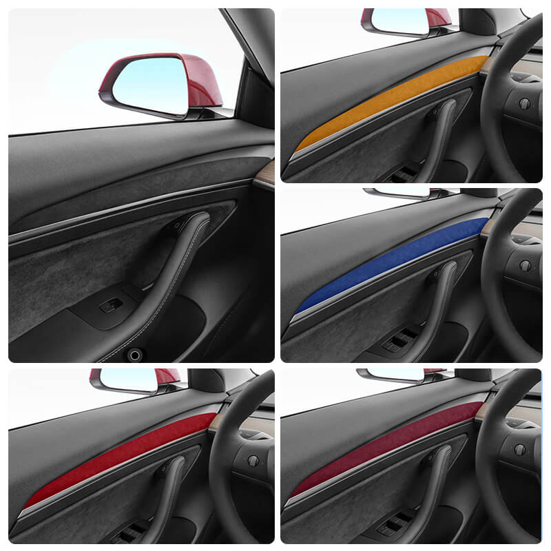 Alcantara Interior Front Door Trim Panel Caps for 2021+ Tesla Model 3/Y By EVAAM™ - EVAAM