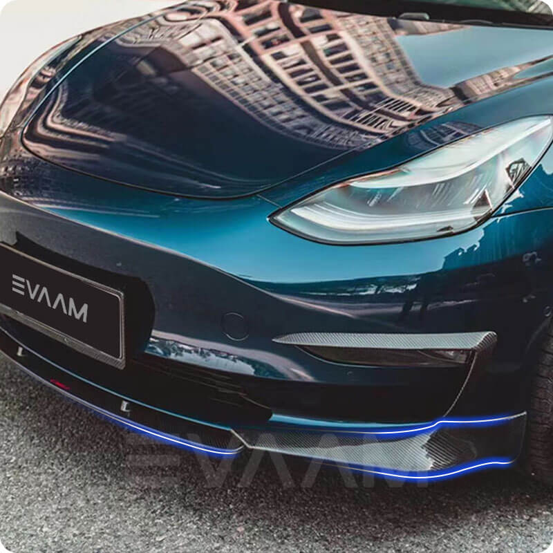 EVAAM™ Gloss Real Carbon Fiber Front Bumper Lip Kit for Model 3 2017-2023 - EVAAM