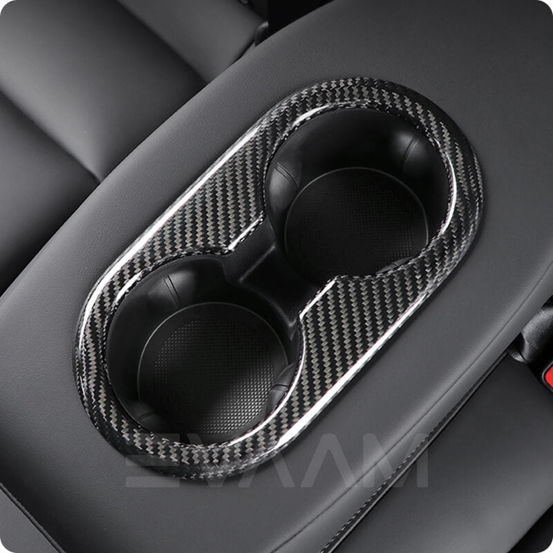 EVAAM™ Gloss Real Carbon Fiber Rear Center Console Cupholder Cover for Model 3/Y Accessories - EVAAM