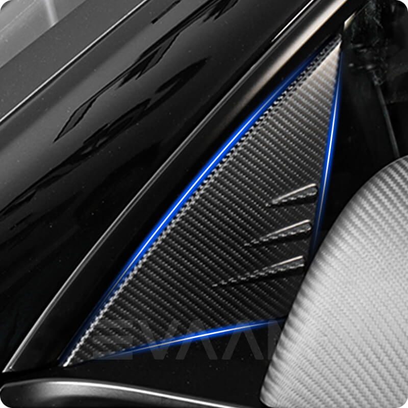 EVAAM™ Matte Real Carbon Fiber Front Triangular Window Cover for Model 3/Y 2017-2023 - EVAAM