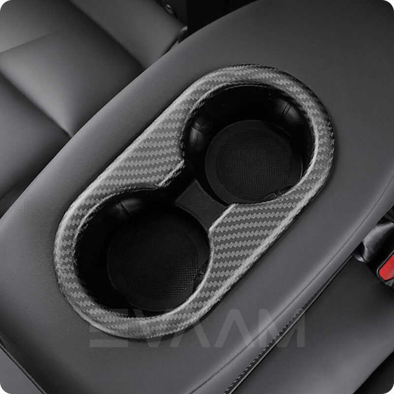 EVAAM™ Matte Real Carbon Fiber Rear Center Console Cupholder Cover for Model 3/Y 2017-2023 - EVAAM