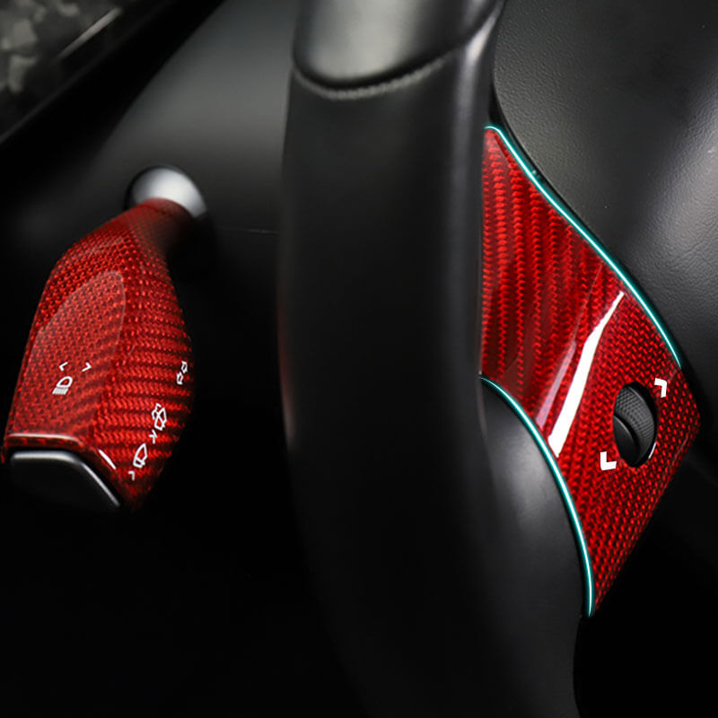 EVAAM Gloss Real Carbon Fiber Steering Wheel Fascia Cover for Model 3/Y 2017-2022 - EVAAM