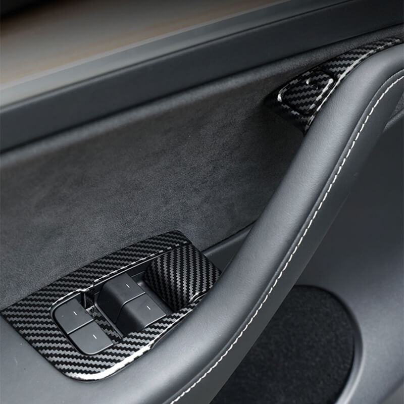 EVAAM™ Carbon Fiber Pattern Trim Window & Door Button Switch Parts for Model 3/Y Accessories - EVAAM