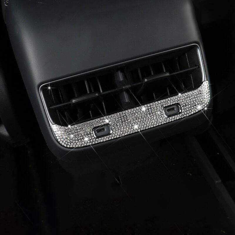 EVAAM Bling Diamond Rear Seat Usb Hub Cover for Model 3/Y Accessories - EVAAM