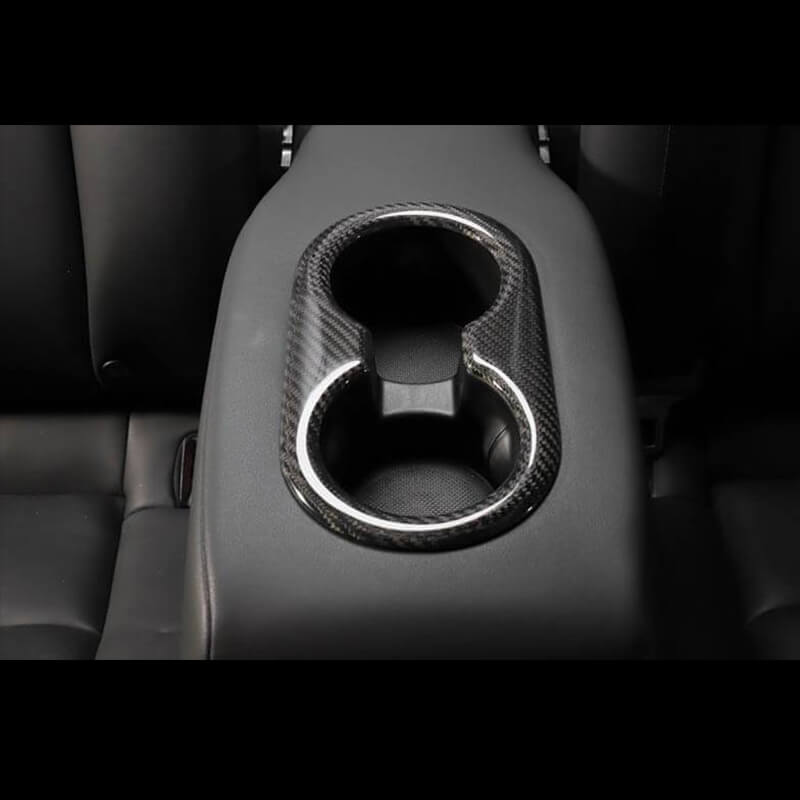EVAAM Gloss Real Carbon Fiber Rear Center Console Cupholder Cover for Model 3/Y Accessories - EVAAM