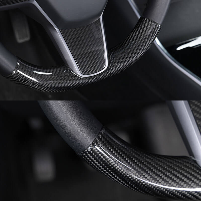 EVAAM Gloss Real Carbon Fiber Steering Wheel Caps Cover for Model 3/Y 2017-2022 - EVAAM