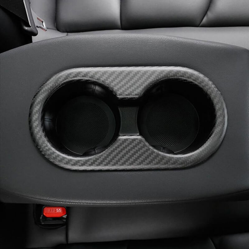 EVAAM Matte Real Carbon Fiber Rear Center Console Cupholder Cover for Model 3/Y 2017-2022 - EVAAM