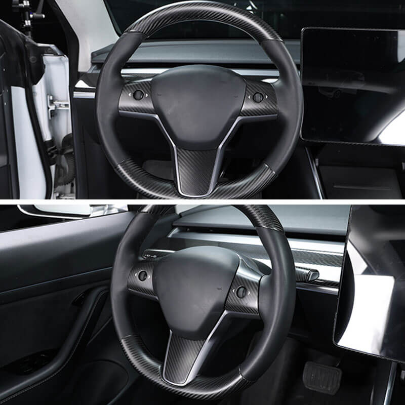 EVAAM Matte Real Carbon Fiber Steering Wheel Caps Cover for Model 3/Y 2017-2022 - EVAAM