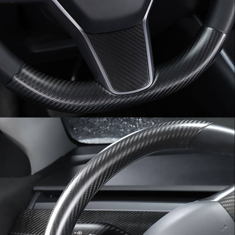 EVAAM Matte Real Carbon Fiber Steering Wheel Caps Cover for Model 3/Y 2017-2022 - EVAAM