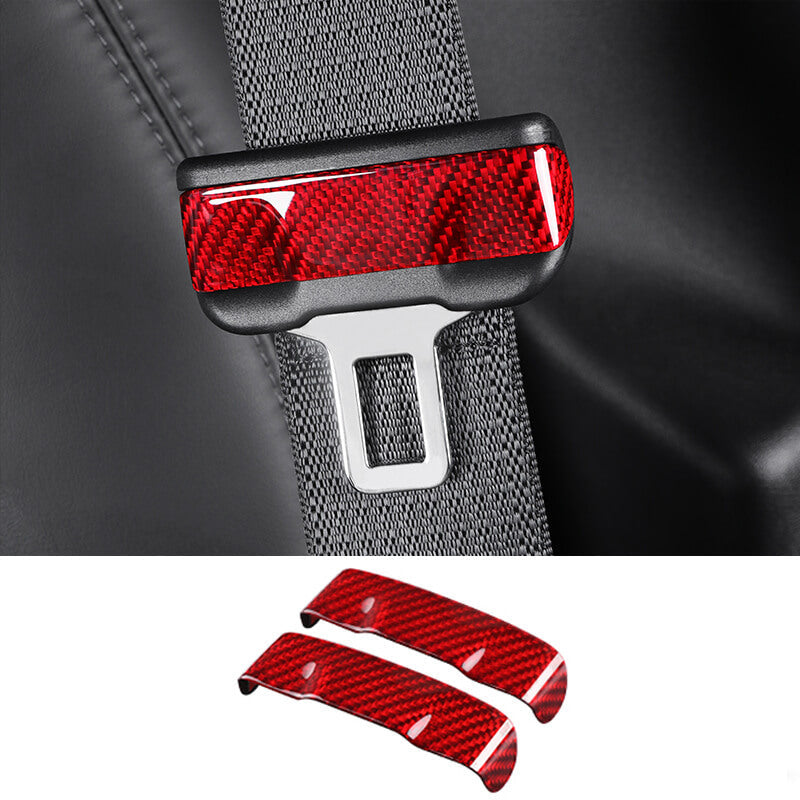 (2 PCS) EVAAM Gloss Real Carbon Fiber Seat Belt Fascia Cover for Model 3/Y 2017-2022 - EVAAM