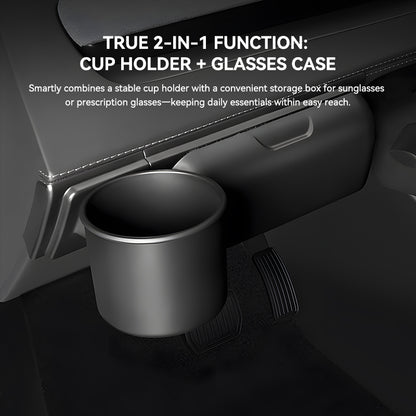 2-in-1 Dashboard Cup Holder & Magnetic Glasses Case for Tesla Model Y Juniper 2025+ (No-Drill Fit)
