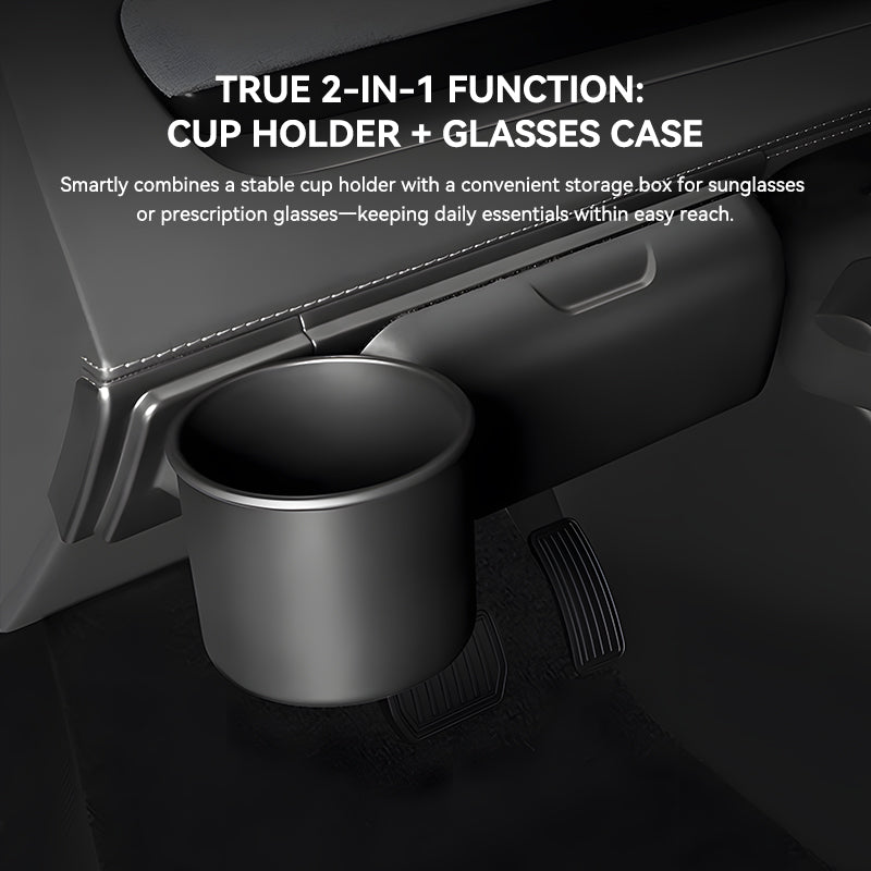 2-in-1 Dashboard Cup Holder & Magnetic Glasses Case for Tesla Model Y Juniper 2025+ (No-Drill Fit)