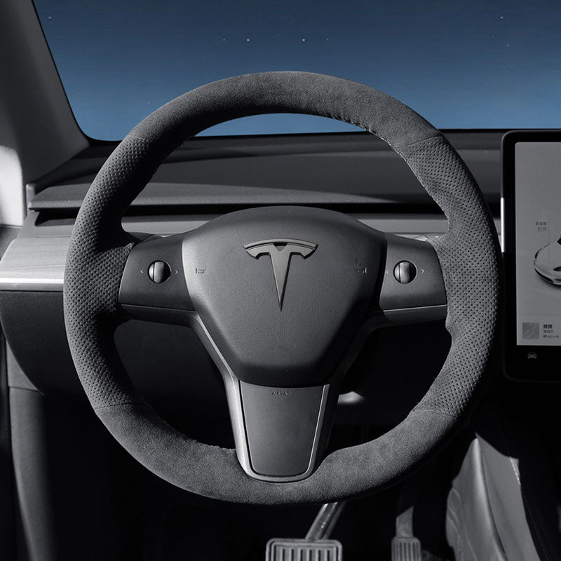 Alcantara Tesla Hand Stitch Steering Wheel Cover for Model 3/Y (2017-2023) - EVAAM® - EVAAM
