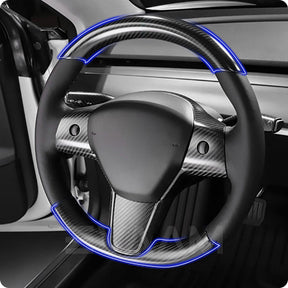 EVAAM® Matte Real Carbon Fiber Steering Wheel Caps Cover for Tesla Model 3/Y (2017-2023) - EVAAM