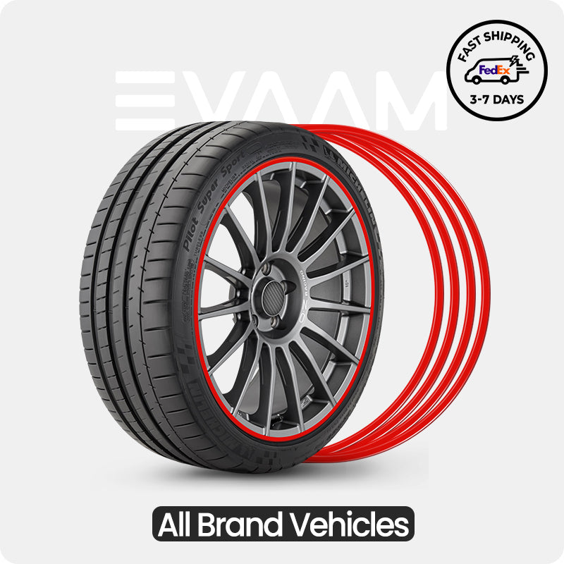 EVAAM® Red Aluminum Alloy Wheel Rim Protector- Fits All Cars (4pcs)