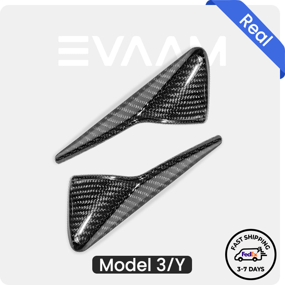 EVAAM® Glänzende Echtkarbonfaser-Blinker-Seitenkameraabdeckungen für Modell 3/Y [2021–2023] (2 Stück)