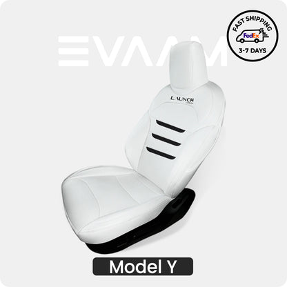 EVAAM® Nappa Leather Full Seat Cover for New Tesla Model Y Juniper 2025+ (3-Lined Insignia With Launch Series Embroidery Logo) - EVAAM