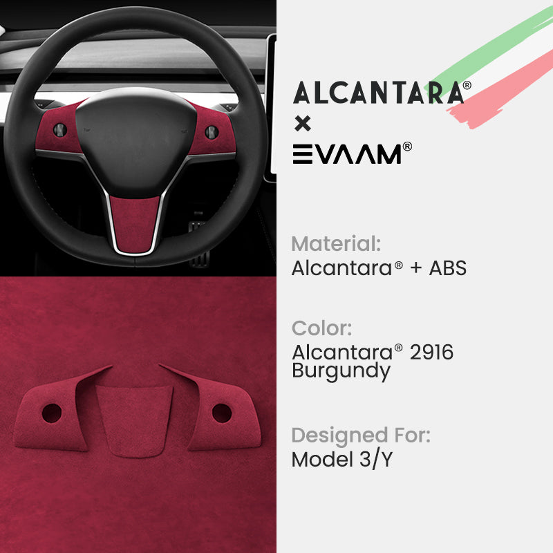 EVAAM® Alcantara Steering Wheel Wrap Cover Kit for Tesla Model 3/Y (2017-2023) - EVAAM