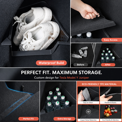 EVAAM® Bespoke Rear Trunk Side Organizers for Tesla Model Y 2025+ (Juniper) – Premium TPE Storage Set with Seamless Velvet Lids - EVAAM