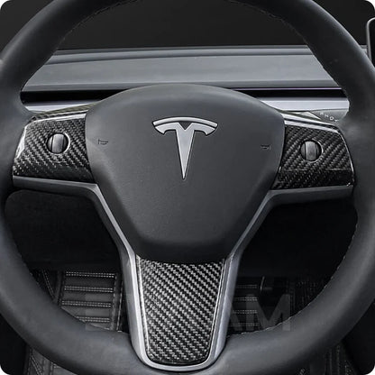 EVAAM® Gloss Real Carbon Fiber Steering Wheel Wrap Cover Kit for Tesla Model 3/Y (2017-2023) - EVAAM