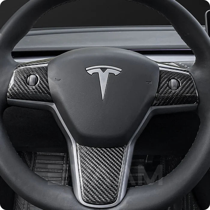EVAAM® Gloss Real Carbon Fiber Steering Wheel Wrap Cover Kit for Tesla Model 3/Y (2017-2023) - EVAAM