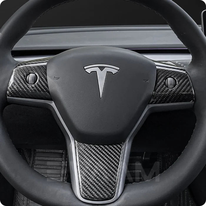 EVAAM® Gloss Real Carbon Fiber Steering Wheel Wrap Cover Kit for Tesla  Model 3/Y (2017-2023)