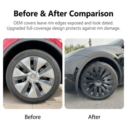 EVAAM® 19" Matte Black Wheel Covers Hubcap for Tesla Model Y Juniper 2020-2025 (4pcs) - EVAAM