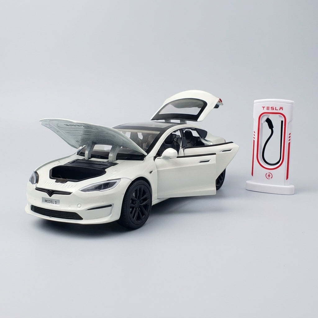 EVAAM® 1:24 Tesla Roadster Diecast Model Car With Charging Pile