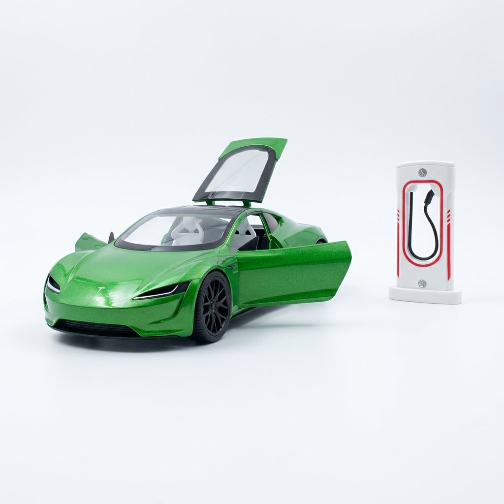 EVAAM® 1:24 Tesla Roadster Diecast Model Car With Charging Pile