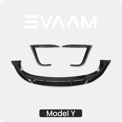 EVAAM® 3-Piece Front Lip Spoiler & Fog Light Trim for Tesla Model Y Juniper 2025+ - EVAAM