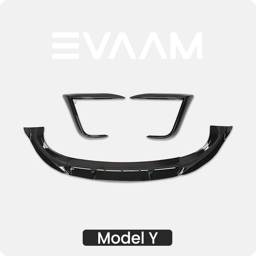 EVAAM® 3-Piece Front Lip Spoiler & Fog Light Trim for Tesla Model Y Juniper 2025+