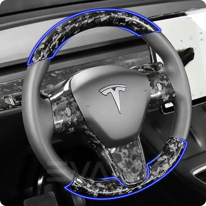 EVAAM® Forged Real Carbon Fiber Steering Wheel Caps Cover for Tesla Model 3/ Y (2021-2023)