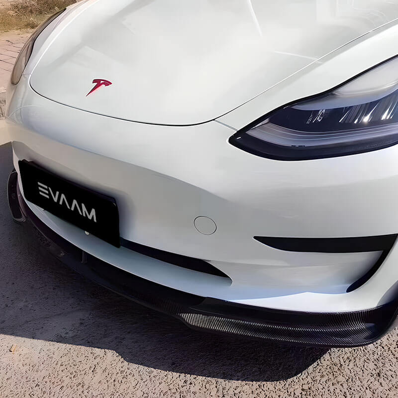 EVAAM® Gloss Real Carbon Fiber Front Bumper Lip Kit for Model 3 2017-2023 - EVAAM