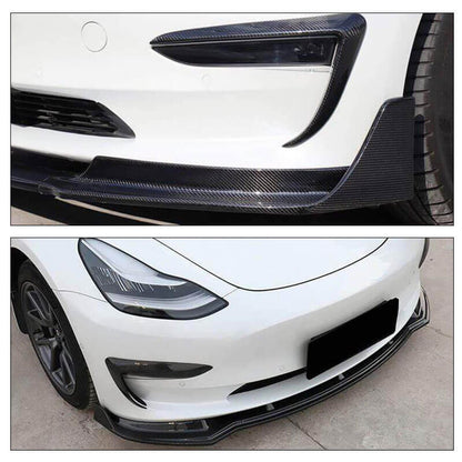 EVAAM® Gloss Real Carbon Fiber Front Bumper Lip Kit for Model 3 2017-2023 - EVAAM