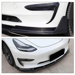 EVAAM® Gloss Real Carbon Fiber Front Bumper Lip Kit for Model 3 2017-2023