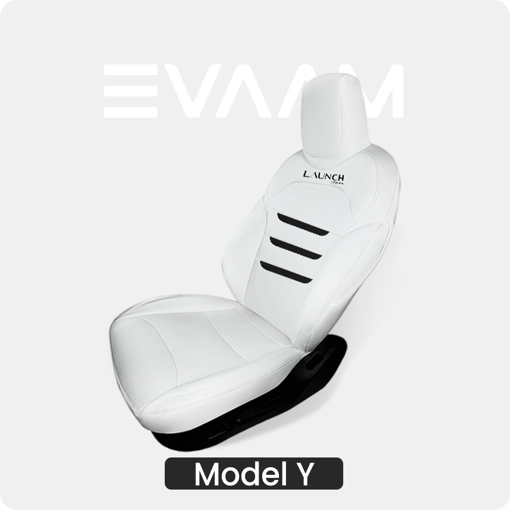 EVAAM® Nappa Leather Full Seat Cover for New Tesla Model Y Juniper 2025+ (3-Lined Insignia With Launch Series Embroidery Logo) - EVAAM