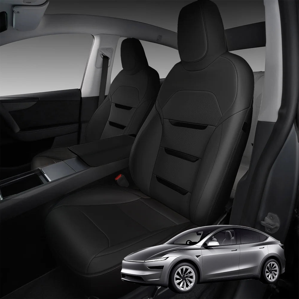 EVAAM® Nappa Leather Full Seat Cover for New Tesla Model Y Juniper 2025+ (3-Lined Insignia With Launch Series Embroidery Logo) - EVAAM