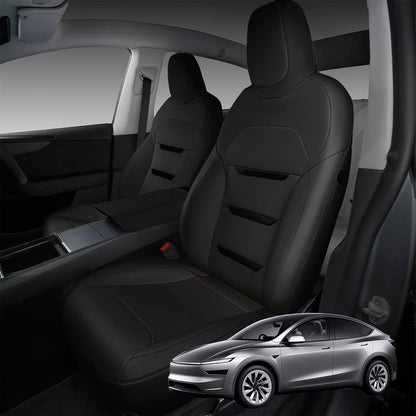 EVAAM® Nappa Leather Full Seat Cover for New Tesla Model Y Juniper 2025+ (3-Lined Insignia With Launch Series Embroidery Logo) - EVAAM
