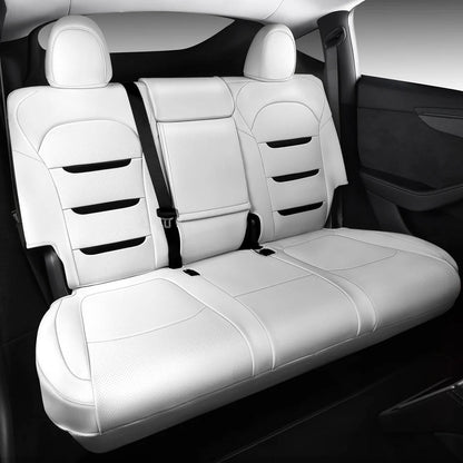 EVAAM® Nappa Leather Full Seat Cover for New Tesla Model Y Juniper 2025+ (3-Lined Insignia With Launch Series Embroidery Logo) - EVAAM