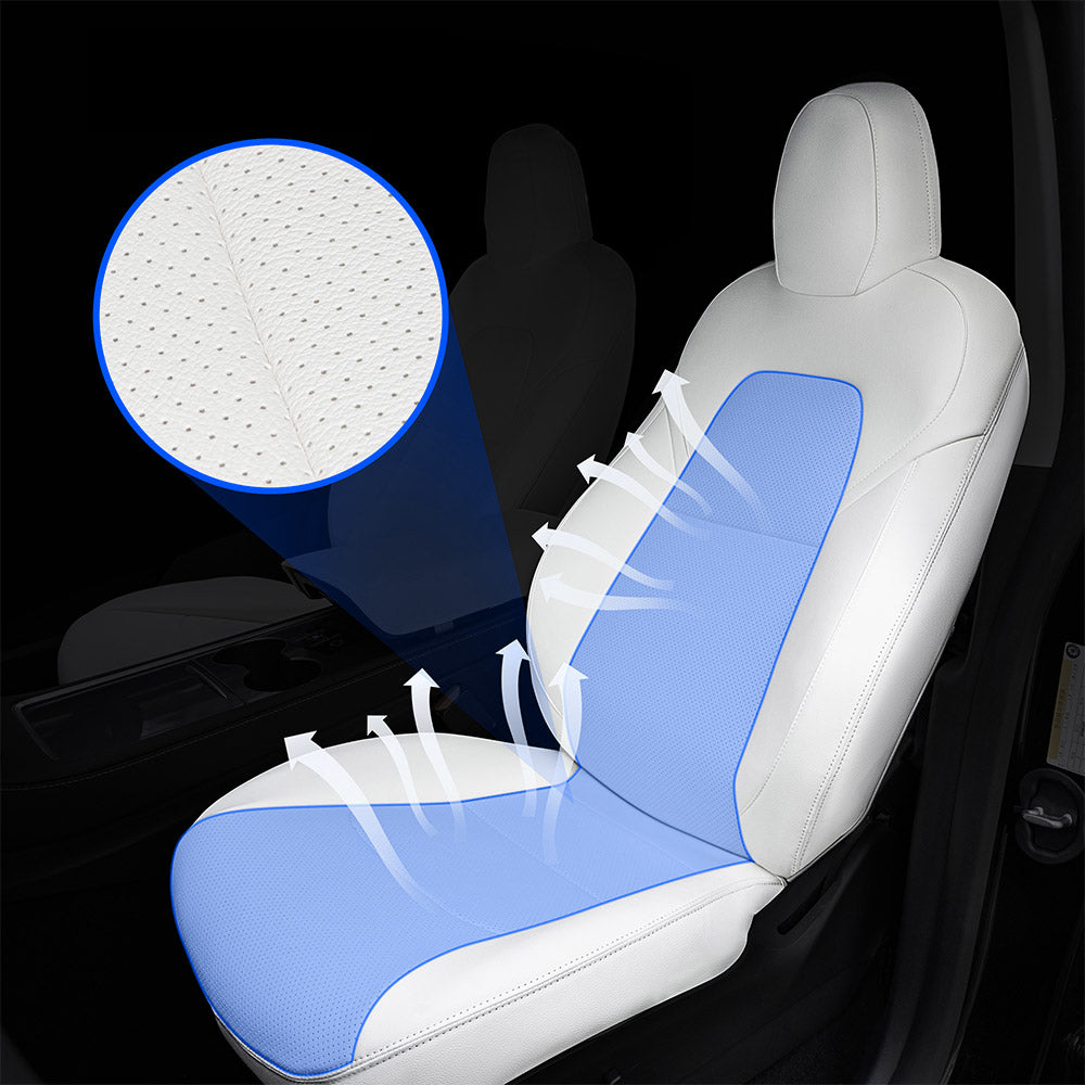 EVAAM® Nappa Leather Full Seat Cover for New Tesla Model Y Juniper 2025+ (3-Lined Insignia With Launch Series Embroidery Logo) - EVAAM