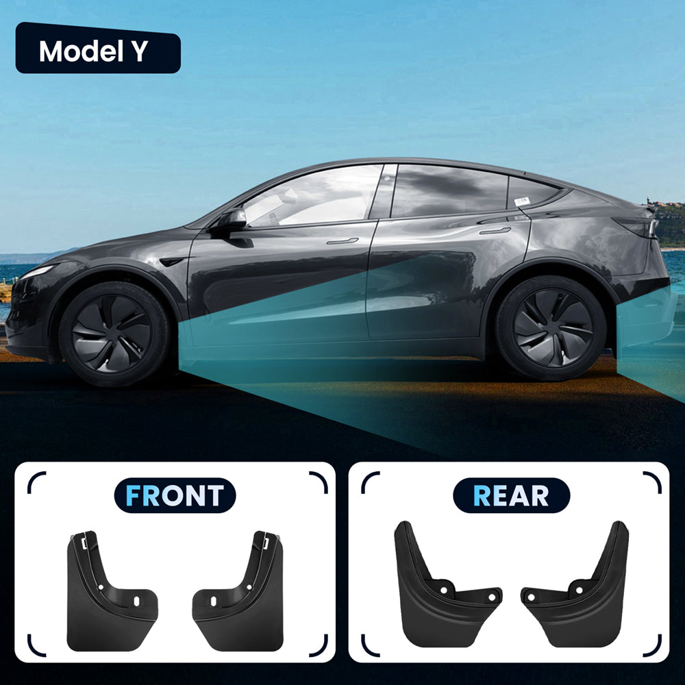 EVAAM® No-Drill Front & Rear Fender Mud Flaps for Tesla Model Y Juniper 2025+ (4 PCS) - EVAAM
