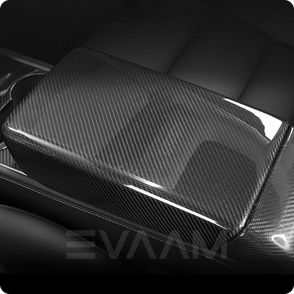 EVAAM® Real Carbon Fiber Armrest Cover for Tesla Model Y Juniper 2025+/Model 3 Highland 2024+ - EVAAM