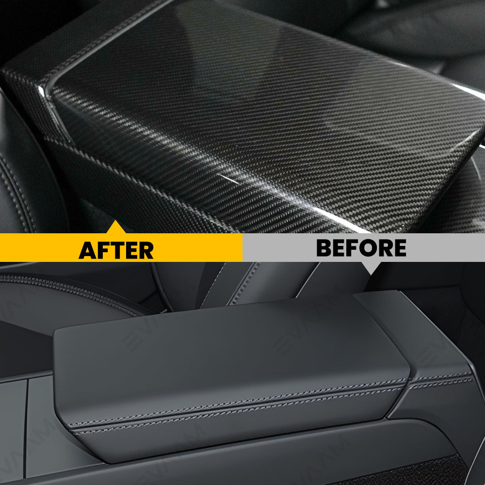 EVAAM® Real Carbon Fiber Armrest Cover for Tesla Model Y Juniper 2025+/Model 3 Highland 2024+ - EVAAM