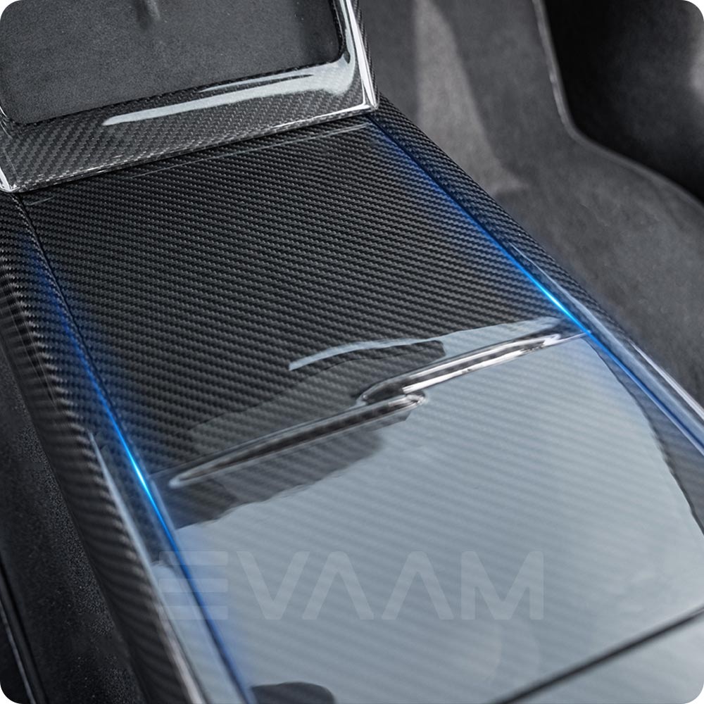 EVAAM® Real Carbon Fiber Center Console Panel Cover for Tesla Model Y Juniper 2025+/Model 3 Highland 2024+